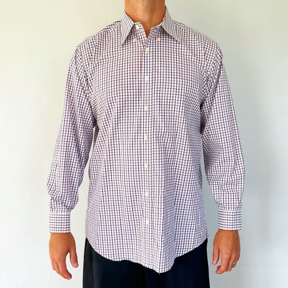 Kirkland Signature Shirts Kirkland Signature Maroon Gray Plaid Cotton Button Down Dress